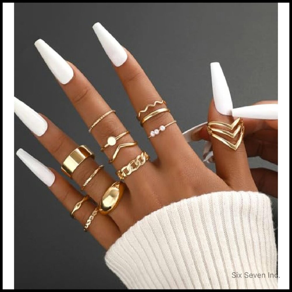 Chunky Stackable Knuckle Rings Set Gold Silver Tr… - image 7